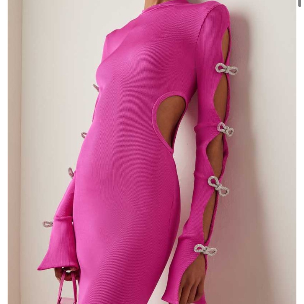 Mach & Mach Crystal Bow Adorned Knit Maxi Dress